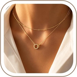 Turandoss Gold Necklaces for Women – Dainty 14K Gold Plated Interlock Stackable Necklace Trendy CZ Circle Interlocking Necklace Personalized Layered Cubic Zirconia Pendant Necklaces for Women(CZ Circle Interlock Pendant Necklace)