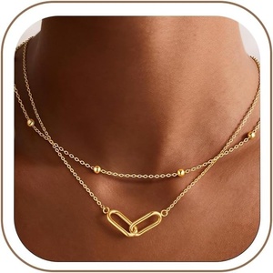 Turandoss Gold Necklaces for Women – Dainty 14K Gold Plated Interlock Stackable Necklace Trendy CZ Circle Interlocking Necklace Personalized Layered Cubic Zirconia Pendant Necklaces for Women(Square Interlock Pendant Necklace)