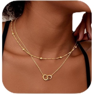 Turandoss Gold Necklaces for Women – Dainty 14K Gold Plated Interlock Stackable Necklace Trendy CZ Circle Interlocking Necklace Personalized Layered Cubic Zirconia Pendant Necklaces for Women(CZ Sun Interlock Pendant Necklace)