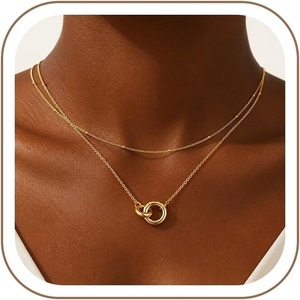 Turandoss Gold Necklaces for Women – Dainty 14K Gold Plated Interlock Stackable Necklace Trendy CZ Circle Interlocking Necklace Personalized Layered Cubic Zirconia Pendant Necklaces for Women(Circle Interlock Pendant Necklace)