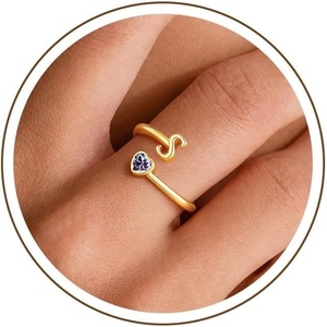 Turandoss Heart Initial Birthstone Ring for Women Girls, Dainty 14K Gold Plated Initial Letter A-Z Adjustable Heart Birthstone Ring Personalized Birthday Jewelry Gifts for 5-16 Year Old Girls(06-Lab Alexandrite)
