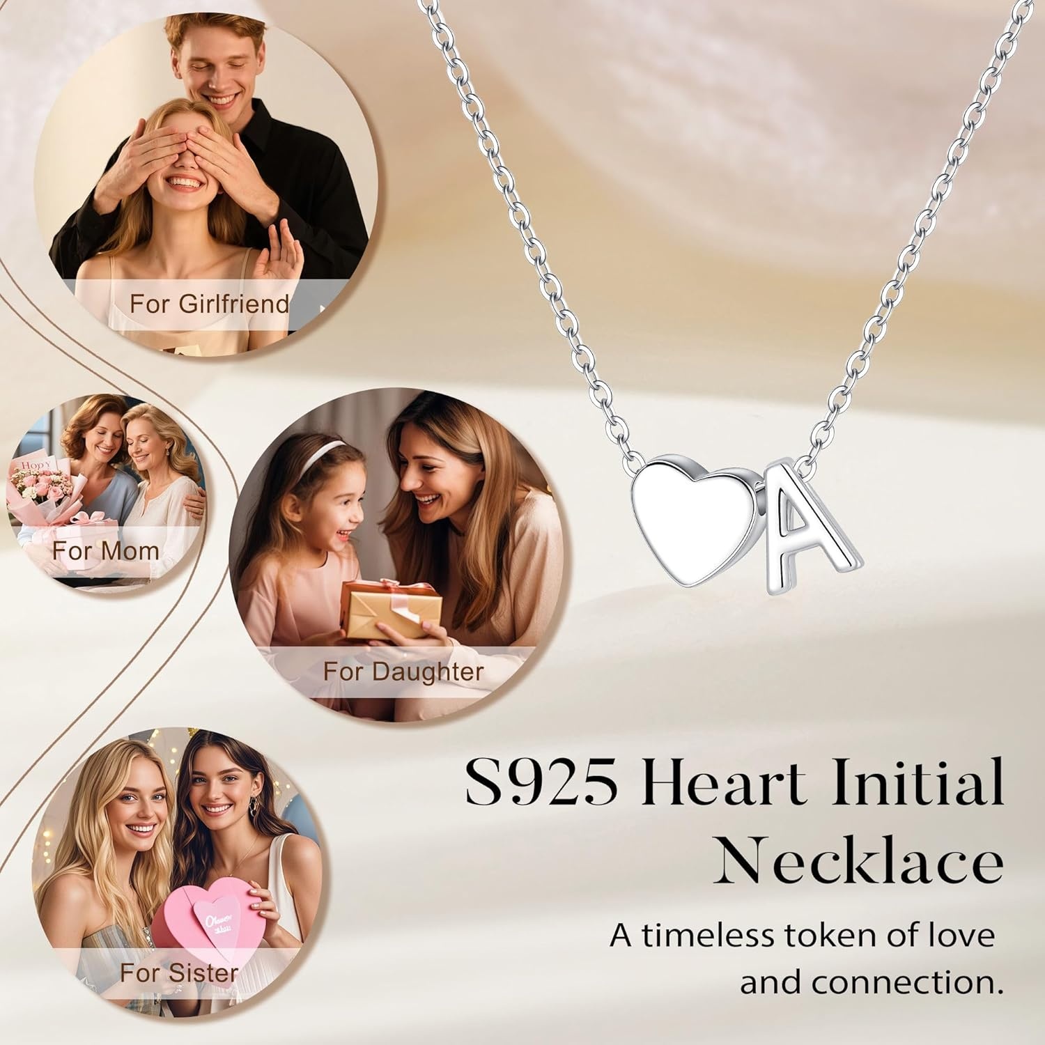 image:imageTurandoss S925 Sterling Silver Initial Necklaces for Girls Dainty S925 Sterling Silver Tiny Heart Initial AZ Necklaces Trendy Personalized Birthday Jewelry Gifts for Women Teen GirlsG