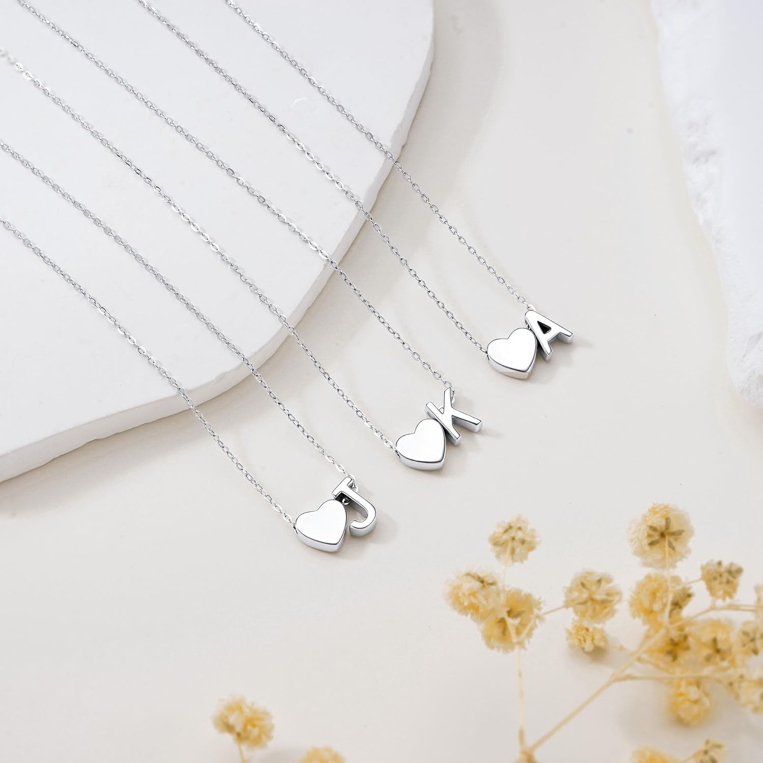 image:imageTurandoss S925 Sterling Silver Initial Necklaces for Girls Dainty S925 Sterling Silver Tiny Heart Initial AZ Necklaces Trendy Personalized Birthday Jewelry Gifts for Women Teen GirlsG