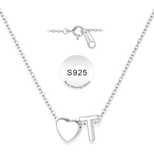 Turandoss S925 Sterling Silver Initial Necklaces for Girls, Dainty S925 Sterling Silver Tiny Heart Initial A-Z Necklaces Trendy Personalized Birthday Jewelry Gifts for Women Teen Girls(T)