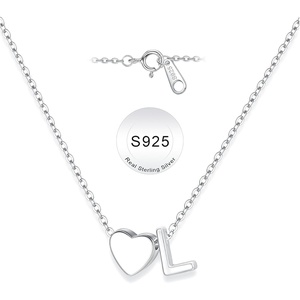 Turandoss S925 Sterling Silver Initial Necklaces for Girls, Dainty S925 Sterling Silver Tiny Heart Initial A-Z Necklaces Trendy Personalized Birthday Jewelry Gifts for Women Teen Girls(L)