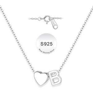 Turandoss S925 Sterling Silver Initial Necklaces for Girls, Dainty S925 Sterling Silver Tiny Heart Initial A-Z Necklaces Trendy Personalized Birthday Jewelry Gifts for Women Teen Girls(B)