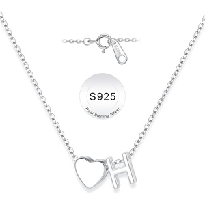 Turandoss S925 Sterling Silver Initial Necklaces for Girls, Dainty S925 Sterling Silver Tiny Heart Initial A-Z Necklaces Trendy Personalized Birthday Jewelry Gifts for Women Teen Girls(H)