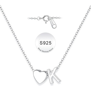 Turandoss S925 Sterling Silver Initial Necklaces for Girls, Dainty S925 Sterling Silver Tiny Heart Initial A-Z Necklaces Trendy Personalized Birthday Jewelry Gifts for Women Teen Girls(K)