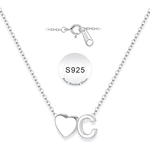 Turandoss S925 Sterling Silver Initial Necklaces for Girls, Dainty S925 Sterling Silver Tiny Heart Initial A-Z Necklaces Trendy Personalized Birthday Jewelry Gifts for Women Teen Girls(C)