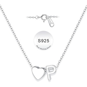 Turandoss S925 Sterling Silver Initial Necklaces for Girls, Dainty S925 Sterling Silver Tiny Heart Initial A-Z Necklaces Trendy Personalized Birthday Jewelry Gifts for Women Teen Girls(P)