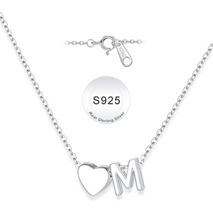 Turandoss S925 Sterling Silver Initial Necklaces for Girls, Dainty S925 Sterling Silver Tiny Heart Initial A-Z Necklaces Trendy Personalized Birthday Jewelry Gifts for Women Teen Girls(M)