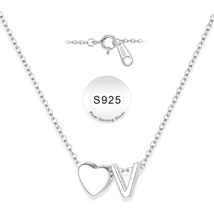 Turandoss S925 Sterling Silver Initial Necklaces for Girls, Dainty S925 Sterling Silver Tiny Heart Initial A-Z Necklaces Trendy Personalized Birthday Jewelry Gifts for Women Teen Girls(V)