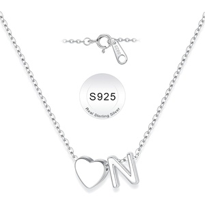 Turandoss S925 Sterling Silver Initial Necklaces for Girls, Dainty S925 Sterling Silver Tiny Heart Initial A-Z Necklaces Trendy Personalized Birthday Jewelry Gifts for Women Teen Girls(N)