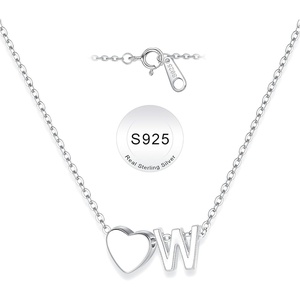 Turandoss S925 Sterling Silver Initial Necklaces for Girls, Dainty S925 Sterling Silver Tiny Heart Initial A-Z Necklaces Trendy Personalized Birthday Jewelry Gifts for Women Teen Girls(W)