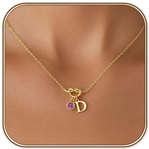 Turandoss Knot Birthstone Initial Necklace for Women, Dainty 14K Gold Plated A-Z Letter Pendant 1-12 Month Birthstone Personalized Alphabet Name Jewelry Birthday Gifts for Women Her(D)