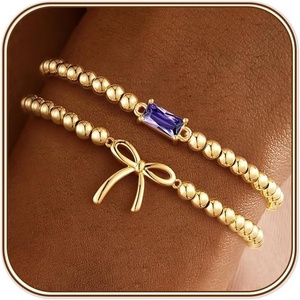 Turandoss Birthstone Beaded Bracelets for Women – Dainty 14K Gold Plated Bow Beaded Stretch Bracelets Stackable Created 12 Month Birthstone Bracelet Birthday Jewelry for Women Teen Girls Gifts(06.June(Alexandrite))