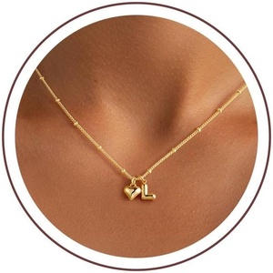 Turandoss Heart Initial Necklaces for Girls Teen Girls – 14K Gold Plated Dainty Cute Heart Initial Letter Pendant Necklace Trendy Jewelry Personalized Birthday Gifts for Daughter(L)