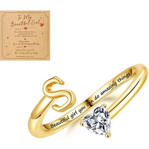 Turandoss Initial Rings for Teen Girls Kids Trendy Stuff | 14K Gold Plate Dainty Adjustable Letter A-Z Ring with Heart Zirconia, Birthday Inspirational Jewelry Gifts Gift Card(S)