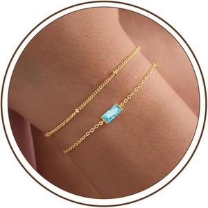 Turandoss Birthstone Bracelets for Women Teen Girls – Dainty 14K Gold Plated Green Emerald Birthstone Bracelets Stack Jewelry Birthday Gifts for Women(03.March(Aquamarin))