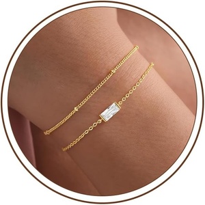 Turandoss Birthstone Bracelets for Women Teen Girls – Dainty 14K Gold Plated Green Emerald Birthstone Bracelets Stack Jewelry Birthday Gifts for Women(04.April(White Topaz))