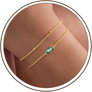 Turandoss Birthstone Bracelets for Women Teen Girls – Dainty 14K Gold Plated Green Emerald Birthstone Bracelets Stack Jewelry Birthday Gifts for Women(05.May(Emerald))
