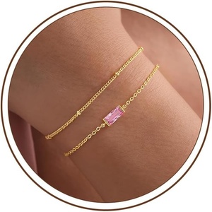 Turandoss Birthstone Bracelets for Women Teen Girls – Dainty 14K Gold Plated Green Emerald Birthstone Bracelets Stack Jewelry Birthday Gifts for Women(10.October(Tourmaline))