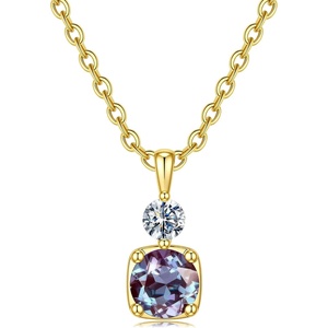 Turandoss Birthstone Necklaces for Women – Dainty 14K Gold Plated Created 1-12 Month Birthstone Pendant Necklace Gemstone Birthday Jewelry Gifts for Wife Her(06-Jun-Lab Alexandrite)