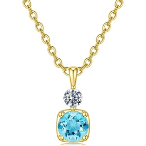 Turandoss Birthstone Necklaces for Women – Dainty 14K Gold Plated Created 1-12 Month Birthstone Pendant Necklace Gemstone Birthday Jewelry Gifts for Wife Her(03-Mar-Lab Aquamarine)