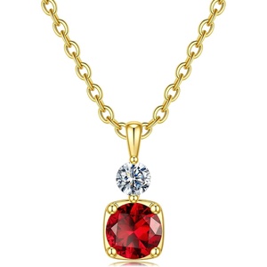 Turandoss Birthstone Necklaces for Women – Dainty 14K Gold Plated Created 1-12 Month Birthstone Pendant Necklace Gemstone Birthday Jewelry Gifts for Wife Her(01-Jan-Lab Garnet)