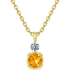 Turandoss Birthstone Necklaces for Women – Dainty 14K Gold Plated Created 1-12 Month Birthstone Pendant Necklace Gemstone Birthday Jewelry Gifts for Wife Her(11-Nov-Lab Citrine)
