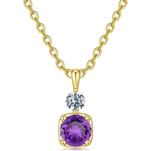 Turandoss Birthstone Necklaces for Women – Dainty 14K Gold Plated Created 1-12 Month Birthstone Pendant Necklace Gemstone Birthday Jewelry Gifts for Wife Her(02-Feb-Lab Amethyst)