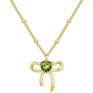 Turandoss Bow Birthstone Pendant Necklaces Jewelry Gifts for Women | Dainty 14K Gold Plated Bow Heart Pendant Necklace Elegant Heart Birthstone Birthday Jewelry Gifts for Wife Girlfriend Her(08-Aug-Lab Peridot)