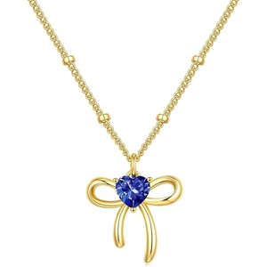 Turandoss Bow Birthstone Pendant Necklaces Jewelry Gifts for Women | Dainty 14K Gold Plated Bow Heart Pendant Necklace Elegant Heart Birthstone Birthday Jewelry Gifts for Wife Girlfriend Her(12-Dec-Lab Tanzanite)