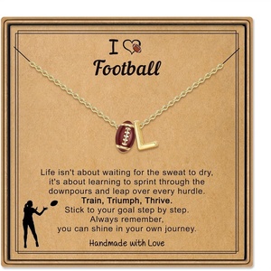 Turandoss Sports Initial A-Z Pendant Necklaces for Women Sports Fans | Dainty 14K Gold Plated Letter A-Z Soccer Football Softball Volleyball Basketball Necklace Jewelry Gifts for Sports Fans(Football-L)