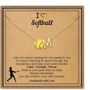 Turandoss Sports Initial A-Z Pendant Necklaces for Women Sports Fans | Dainty 14K Gold Plated Letter A-Z Soccer Football Softball Volleyball Basketball Necklace Jewelry Gifts for Sports Fans(Softball-M)