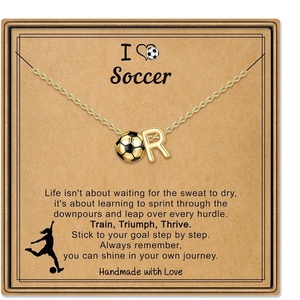 Turandoss Sports Initial A-Z Pendant Necklaces for Women Sports Fans | Dainty 14K Gold Plated Letter A-Z Soccer Football Softball Volleyball Basketball Necklace Jewelry Gifts for Sports Fans(Soccer-R)