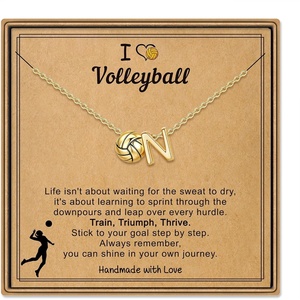 Turandoss Sports Initial A-Z Pendant Necklaces for Women Sports Fans | Dainty 14K Gold Plated Letter A-Z Soccer Football Softball Volleyball Basketball Necklace Jewelry Gifts for Sports Fans(Volleyball-N)