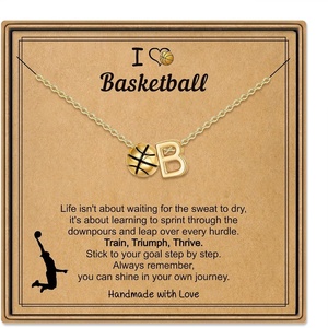 Turandoss Sports Initial A-Z Pendant Necklaces for Women Sports Fans | Dainty 14K Gold Plated Letter A-Z Soccer Football Softball Volleyball Basketball Necklace Jewelry Gifts for Sports Fans(Basketball-B)
