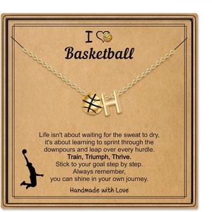 Turandoss Sports Initial A-Z Pendant Necklaces for Women Sports Fans | Dainty 14K Gold Plated Letter A-Z Soccer Football Softball Volleyball Basketball Necklace Jewelry Gifts for Sports Fans(Basketball-H)