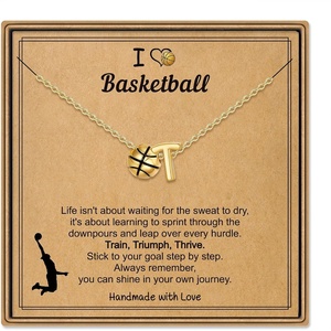 Turandoss Sports Initial A-Z Pendant Necklaces for Women Sports Fans | Dainty 14K Gold Plated Letter A-Z Soccer Football Softball Volleyball Basketball Necklace Jewelry Gifts for Sports Fans(Basketball-T)