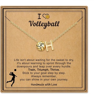 Turandoss Sports Initial A-Z Pendant Necklaces for Women Sports Fans | Dainty 14K Gold Plated Letter A-Z Soccer Football Softball Volleyball Basketball Necklace Jewelry Gifts for Sports Fans(Volleyball-H)