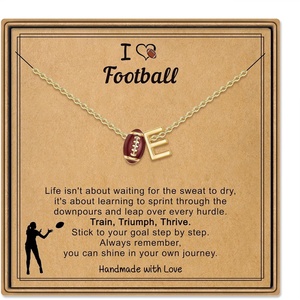 Turandoss Sports Initial A-Z Pendant Necklaces for Women Sports Fans | Dainty 14K Gold Plated Letter A-Z Soccer Football Softball Volleyball Basketball Necklace Jewelry Gifts for Sports Fans(Football-E)