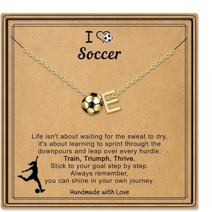 Turandoss Sports Initial A-Z Pendant Necklaces for Women Sports Fans | Dainty 14K Gold Plated Letter A-Z Soccer Football Softball Volleyball Basketball Necklace Jewelry Gifts for Sports Fans(Soccer-E)
