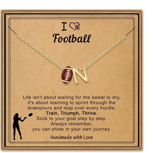 Turandoss Sports Initial A-Z Pendant Necklaces for Women Sports Fans | Dainty 14K Gold Plated Letter A-Z Soccer Football Softball Volleyball Basketball Necklace Jewelry Gifts for Sports Fans(Football-N)