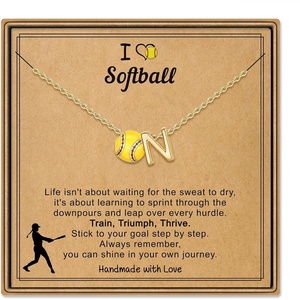 Turandoss Sports Initial A-Z Pendant Necklaces for Women Sports Fans | Dainty 14K Gold Plated Letter A-Z Soccer Football Softball Volleyball Basketball Necklace Jewelry Gifts for Sports Fans(Softball-N)