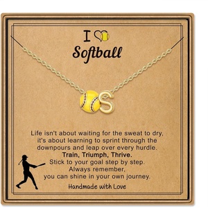 Turandoss Sports Initial A-Z Pendant Necklaces for Women Sports Fans | Dainty 14K Gold Plated Letter A-Z Soccer Football Softball Volleyball Basketball Necklace Jewelry Gifts for Sports Fans(Softball-S)