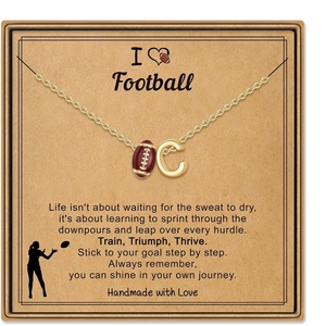 Turandoss Sports Initial A-Z Pendant Necklaces for Women Sports Fans | Dainty 14K Gold Plated Letter A-Z Soccer Football Softball Volleyball Basketball Necklace Jewelry Gifts for Sports Fans(Football-C)