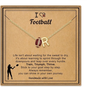Turandoss Sports Initial A-Z Pendant Necklaces for Women Sports Fans | Dainty 14K Gold Plated Letter A-Z Soccer Football Softball Volleyball Basketball Necklace Jewelry Gifts for Sports Fans(Football-R)