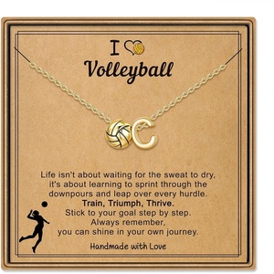 Turandoss Sports Initial A-Z Pendant Necklaces for Women Sports Fans | Dainty 14K Gold Plated Letter A-Z Soccer Football Softball Volleyball Basketball Necklace Jewelry Gifts for Sports Fans(Volleyball-C)