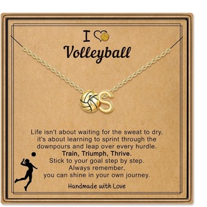 Turandoss Sports Initial A-Z Pendant Necklaces for Women Sports Fans | Dainty 14K Gold Plated Letter A-Z Soccer Football Softball Volleyball Basketball Necklace Jewelry Gifts for Sports Fans(Volleyball-S)